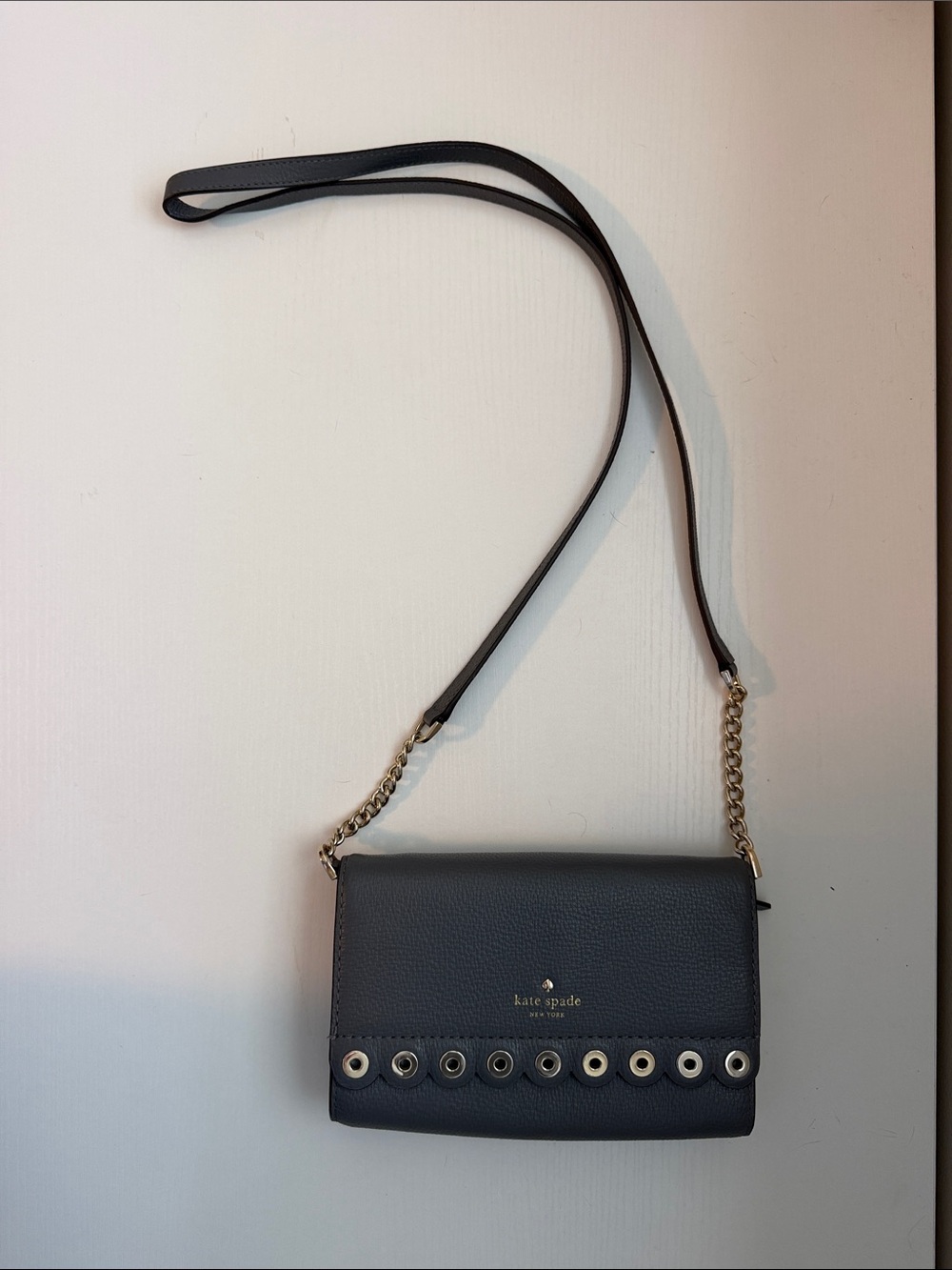 kate spade Leather Eyelet Crossbody with Gold Chain